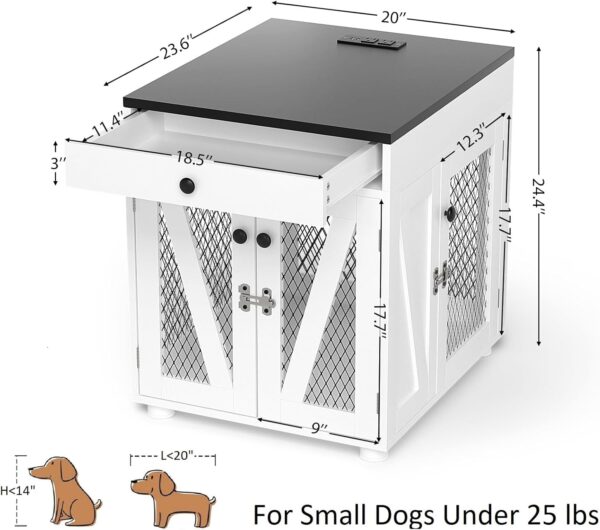 VOWNER Dog Crate Furniture, Wooden Dog Kennel End Table with USB Charging Station, Storage Drawer, Double Latched Door, Furniture-Style Crate Side Table for Small Dogs Under 25 lbs Indoor Use, White - Image 2