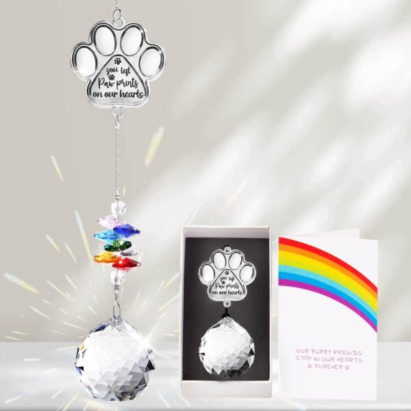 Dog Memorial Suncatcher Pet Memorial Gifts Sympathy Gift for Loss Dog Cat Paw Print Crystal Sun Catcher Rainbow Bridge Rainbow Maker Suncatcher (Paw Print-1.57" Crystal)