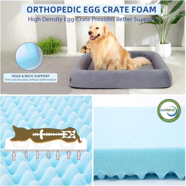 Orthopedic Dog Bed for Large Dogs Waterproof Pet Bed Soft Sofa with Two Fabrics Washable Removable Cover Egg Foam Support Anti-Slip Bottom Extra Head and Neck Support Sleeper,XL Grey - Image 3