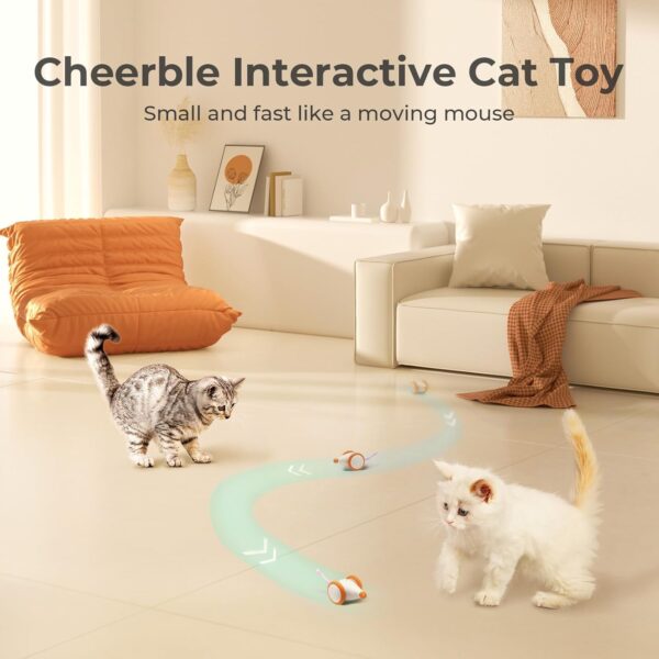 Cheerble Interactive Cat Toys for Indoor Cats, Automatic Cat Toy with LED Lights, Wicked Mouse Toys, Kitten Toys, Pet Toys, Smart Electric Cat Toy, USB Rechargeable, Auto On/Off… (Yellow) - Image 3