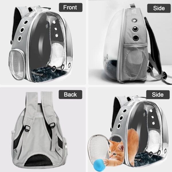 Cat Backpack Carrier, Pet Cat Carrier with Ventilated Design for Carrying Puppy Cats, Pet Carrier Back Pack Bag Space Capsule for Traveling/Hiking/Camping/Outdoors (Grey) - Image 4