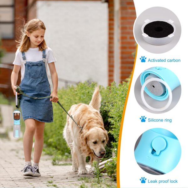 3 in1 Dog Outdoor Water Bottle,Portable Pet Water Bottle with Food Container, Leak Proof Dog Travel Water Bottle,Dog Poop Bags,Dog Water Dispenser for Outdoor Walking,Hiking,Travel. - Image 3