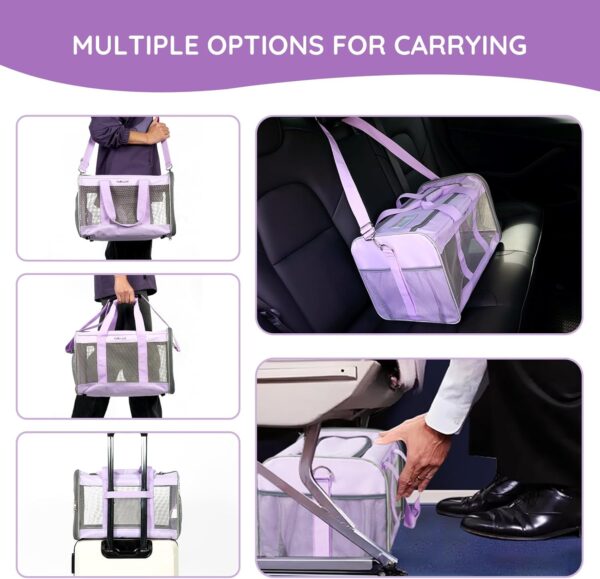 BELLA & PAL Dog Carriers for Small Dogs, Cat Carrier Soft, Pet Carrier Airline Approved, Small Animal Carrier Under 16 Lbs, Puppy dog Collapsible Soft Sided Travel, Lavender, Purple - Image 4