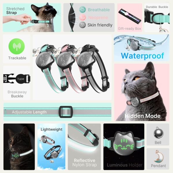 Cat Collar with Airtag Holder, Breakaway Cat Airtag Collar with Reflective Strap, Lightweight Kitten Collar for Apple Air tag, Hidden GPS Tracker Holder for Boy Girl Cats, Kittens, Puppies (9-13") - Image 2