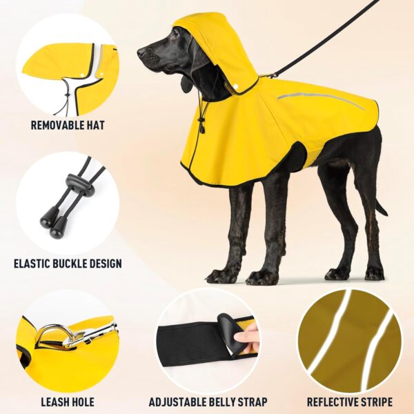 Dog Raincoat, Waterproof Raincoat with Removable Hoodie, Dog Rain Coats Windproof Snowproof, Dog Rain Jacket with Reflective Strip/Adjustable Drawstring/Leash Hole for Dog Walking (Yellow, X-Large) - Image 5