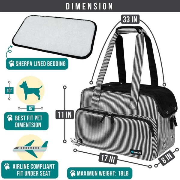 PetAmi Small Dog Purse Carrier, Soft-Sided Pet Carrier Bag with Pockets, Portable Puppy Cat Travel Handbag Tote, Airline Approved Breathable Mesh, Poop Bag Dispenser, Max 18 lbs, Chevron Teal - Image 2