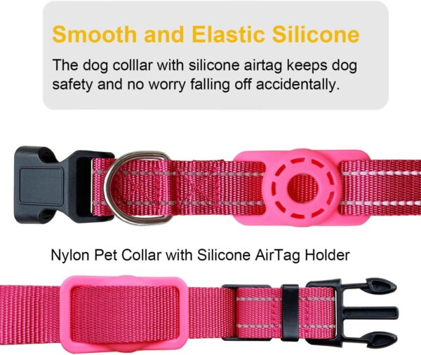 Airtag Dog Collar for Small Dogs, Reflective Dog Collars with Silicone AirTag Holder, Nylon Adjustable Dog Collars for Medium Large Dogs, HotPink - Image 4