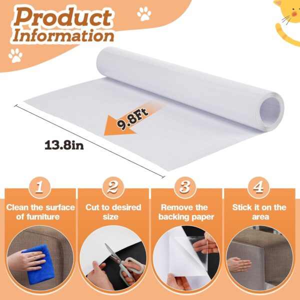 9.8ft x 13.8in Cat Scratch Furniture Protector - Thicken Self-Adhesive Couch Protector for Cats, Easy to Cut & Residue Free Anti Cat Scratch Tape for Protecting Sofa Door from Claws - Image 6