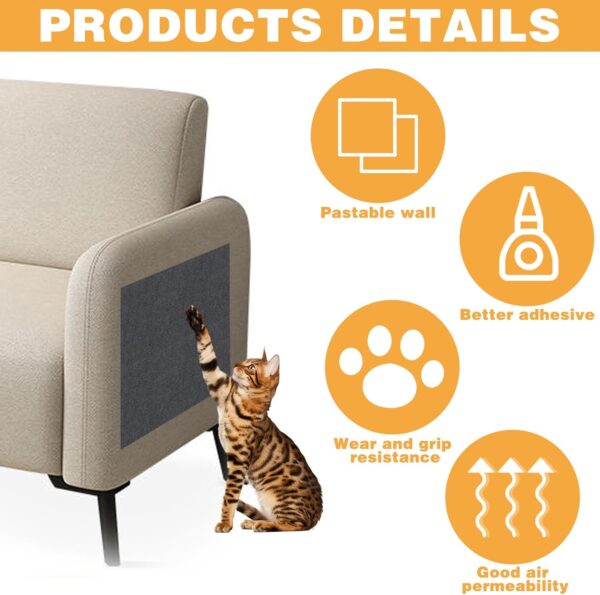 3Pcs Cat Scratcher, Trimmable and Multifunctional Cat Toys Scratching Post Pastable Wall Cat Scratchers for Indoor Cats Scratch Furniture Protector, Cat Scratching Board Protect Sofa(Dark Gray) - Image 3