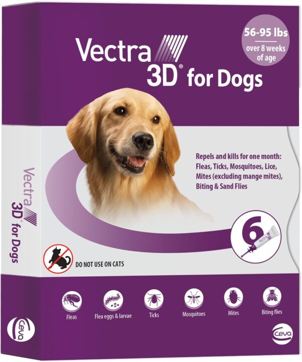 Vectra 3D for Dogs Flea, Tick & Mosquito Treatment & Prevention for Large Dogs (56 to 95 lbs) , 6 month supply