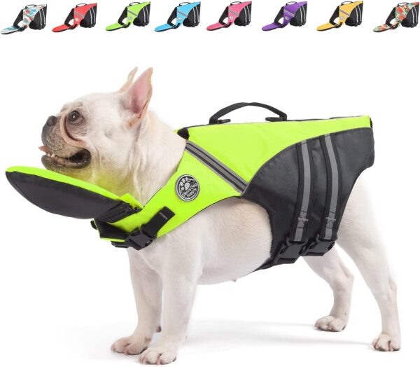 Dog Life Jacket, Reflective Dog Life Vest with Removable Neck Float & High Buoyancy for Swimming and Boating, Ripstop Pet Safety Swimsuit Rescue Handle for Small Medium Large Dogs