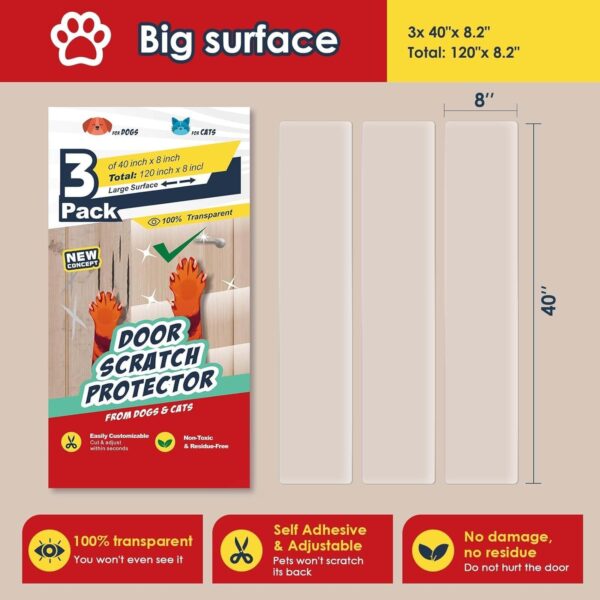 Door Protector from Dog Scratching - Cat Scratch Door Frame Protector - Dog Scratch Door Protector - 3-Pack x 40" x 8.2" Anti Scratch Furniture Protector (20%+ Door Guard Clear) - Image 6