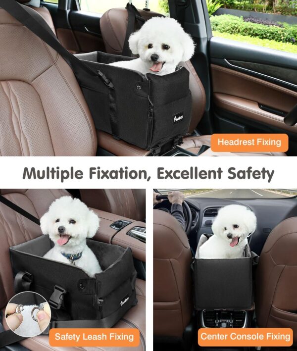 Pawaboo Center Console Dog Car Seat, Dog Car Seats for Small Dogs with Double Fixing & Safety Leash, Portable & Comfortable Pet Bed for Car with Soft Plush, Dog Travel Carseat Fits Under 12LBS Pet - Image 3