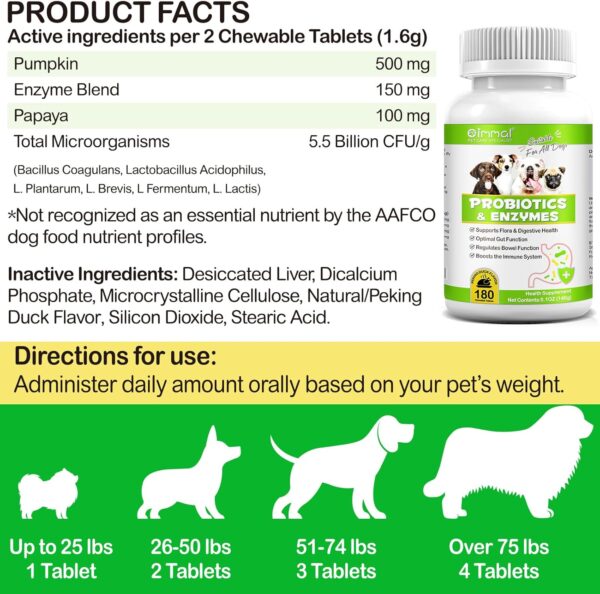 Probiotics for Dogs, 180 Chews Dog Probiotics and Digestive Enzymes, Promotes Gut Health, Dog Probiotics for Bowel Support, Immunity Health - Image 2