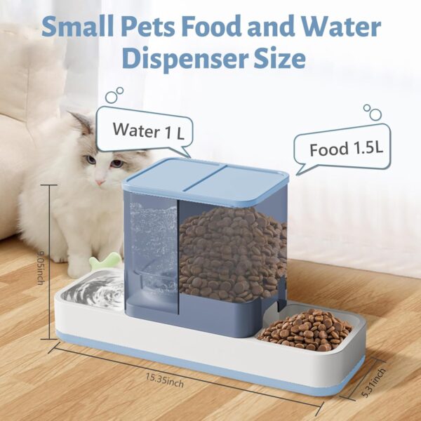 Automatic Small Pet Feeder and Water Dispenser, 2 in 1 Gravity Cat Auto Pet Feeder and Waterer Set Feeder Dish for Small Medium Pets Dog Puppy Kitten (Blue) - Image 2