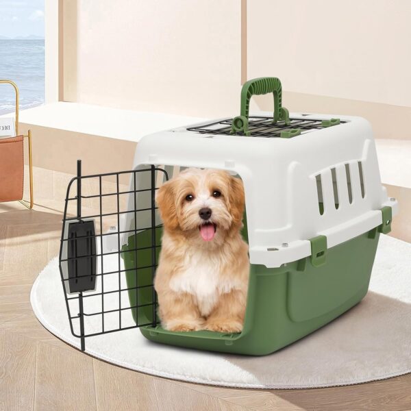 MoNiBloom 18-Inch 2-Door Top Loading Cat Carrier, Plastic Dog Crate Hard-Sided Dog Travel Carrier for Small Dogs and Cats, Ventilation and Security Lock Design for Pets up to 10 lbs (Green) - Image 3