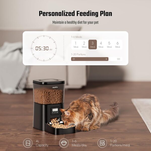 Automatic Cat Food Dispenser: Automatic Cat Feeder- 4L Timed Pet Feeder 1-6 Meals Portion Control for Cat& Small Dog| Auto Cat Feeder Freshness and Safety Dry Food with 10S Voice Record - Image 2