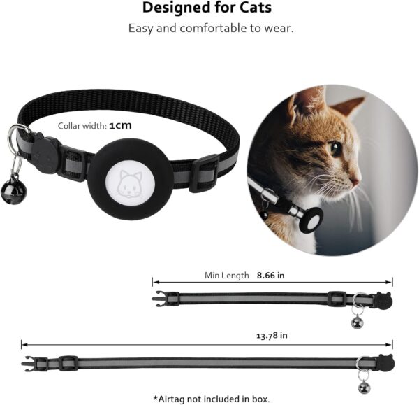 Airtag Cat Collar with Breakaway Bell, Reflective Adjustable Strap with Air Tag Case for Cat Kitten (Black) - Image 3