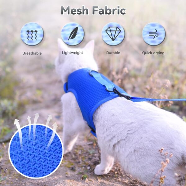 Cat Harness and Leash for Walking Escape Proof Breathable Mesh Fabric, Solid Blue, Large, Adjustable Cat Walking Jackets, Padded Stylish Cat Vest - Image 3