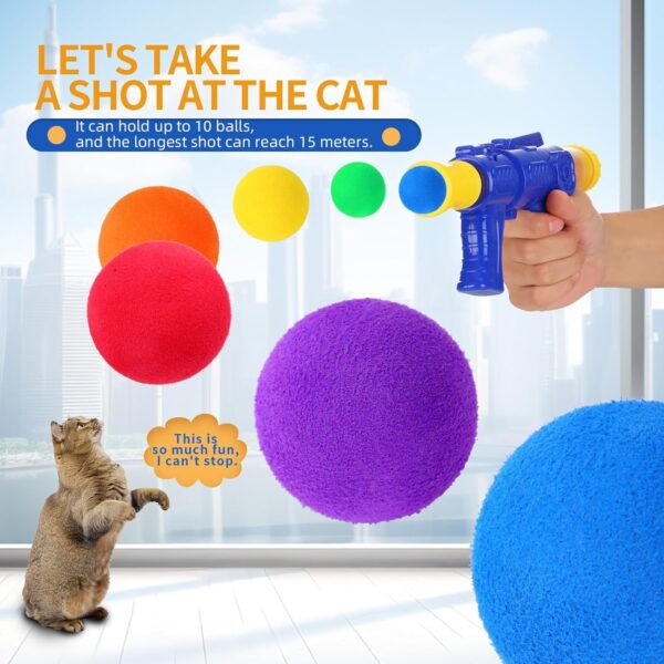 24 Pcs Cat Toy Balls with Launcher Gun, Cat Ball Catch Toy for Foam Ball Shooting Games, Funny Interactive Kitten Toys for Indoor & Outdoor Cats Self Play, Plush Fuzzy Balls for Training and Playing - Image 2