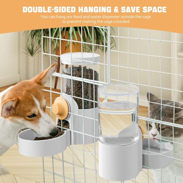 Hanging Cage Automatic Small Pet Food Bowl Water Bottle Dispenser, 1L Auto Gravity Pet Feeder and Waterer Set Kennel Feeding Station Crate Feeder Dish for Puppy Cats Rabbit Ferret (White) - Image 3