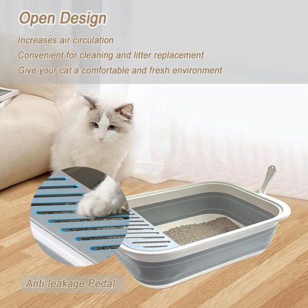 Collapsible Kitten Litter Box,Open Cat Potty Pan with Scoop Foldable Shallow Cat Toilet Anti-Splashing Waterproof Low Entrance Travel Litter Box with Falling Sand Pedal for Kitty to Senior Cats(Grey) - Image 6