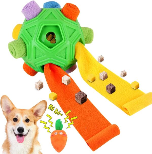 Dog Snuffle Ball-Interactive Puzzle Dog Toys Encourage Natural Foraging Skills Slow Feeder for Training and Stress Relief, Cloth Strip Hiding Food Chew Toys for Any Size Dogs, Machine Washable (Green)