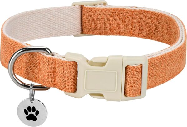 Breathable Cotton Dog Collar,Soft Padded,Cute Dog Collar,Heavy Duty Dog Collar,Adjustable for Small Medium Large Dog,Orange,Large Size