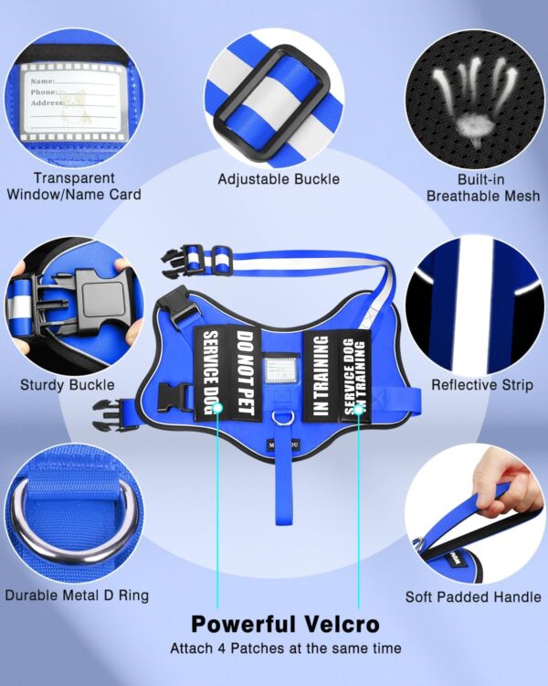 Service Dog Vest Harness and Leash Set+10 Patches for Puppy Small Dogs,Do Not Pet Emotional Support Dog Vest with 2 Soft Padded Handle for Everyday/Training (Blue XS) - Image 3