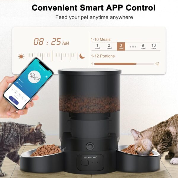 Automatic Cat Feeder for 2 Cats, SURDY 2.4G WiFi Smart Pet Feeder with APP Control for Remote Feeding, 3L Timed Pet Feeder Programmable 1-10 Meals, Dual Power Supply, Desiccant Bag, 10s Meal Call - Image 2