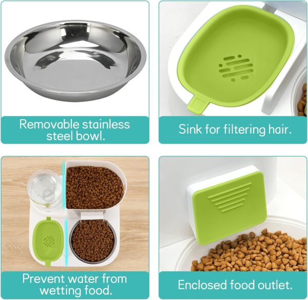 Fhiny Gravity Cat Feeder and Water Dispenser, 2 in 1 Automatic Pet Waterer Detachable Stainless Steel Food Bowls Set Pet Food Storage for Small Dog Puppy Cat Kitten Pet Easy Clean (Green) - Image 5