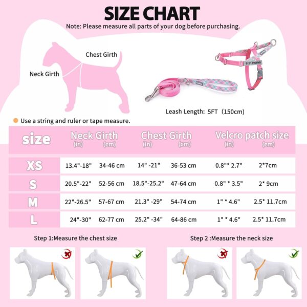 Reflective Dog Harness and Leash Set,No Pull Dog Harness with 2 Patches,Escape Proof/Quick Fit to Adjust Dog Vest Harness,Easy for Training Walking for Small,Medium & Large Sized Dogs(Pink,M) - Image 6