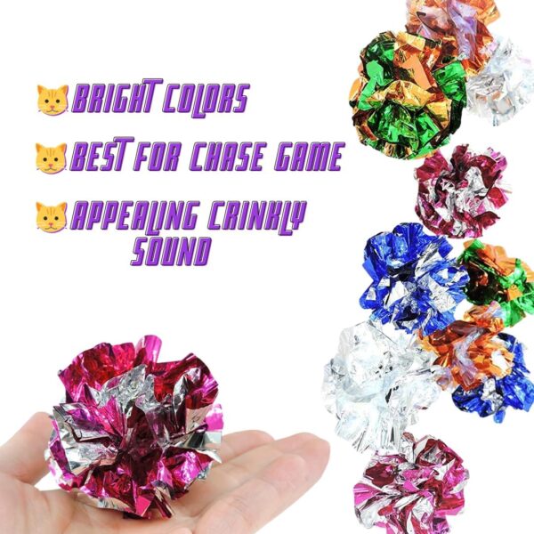 Large 12 Pcs Cat Crinkle Balls, Original Mylar Cat Balls Crinkle Cat Toy, Bright Colors Cat Toys to Attract and Engage indoor Cats, Promote a Healthy Lifestyle for All Breed Sizes Cats - Image 3