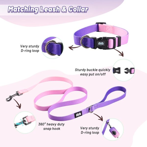 Dog Harness Collar Leash Combo,No Pull Adjustable Vest Cute for Small Puppy Medium Girl/Boy Pets with Poop Bag Holder(XSmall,Purple) - Image 5