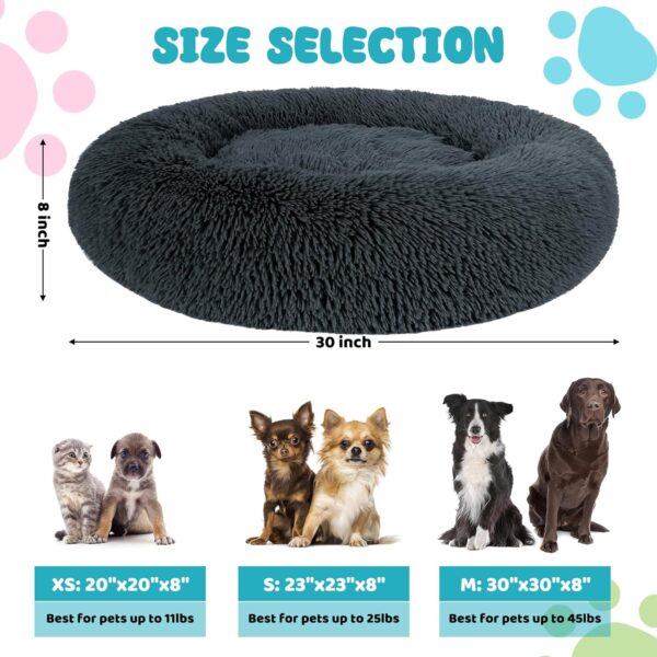 Calming Dog Bed, Anti-Anxiety Warming Cozy Soft Donut Dog Bed, Fluffy Faux Fur Plush Dog Bed for Medium Dogs, Machine Washable.(Grey, 30x30in) - Image 5