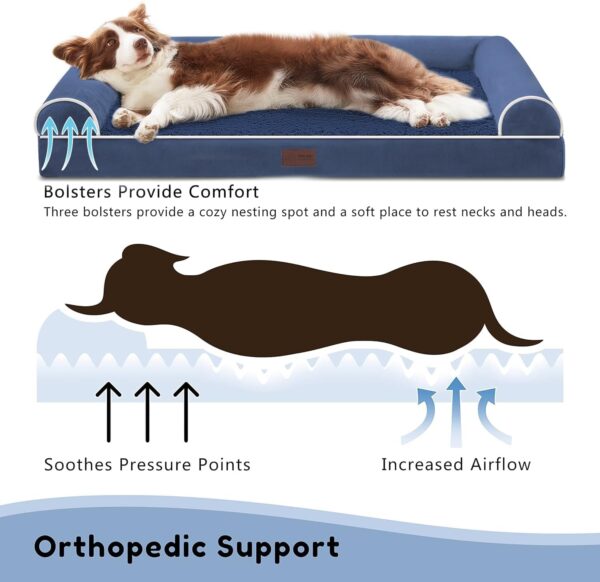 Orthopedic Dog Beds for Large Dogs, Foam Pet Sofa with Waterproof Lining, Removable Washable Cover and Nonskid Bottom, Dog Couch Bed for Comfortable Sleep,Navy Blue - Image 2