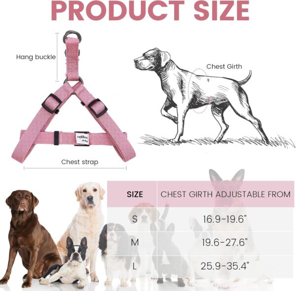 Pink Dog Harness and Leash Set, Adjustable Soft Breathable Bamboo Fabric Gentle Comfortable Control Harness & Pet Leash with Easy Snap Hook for Large Dogs Walk, Train - Image 2