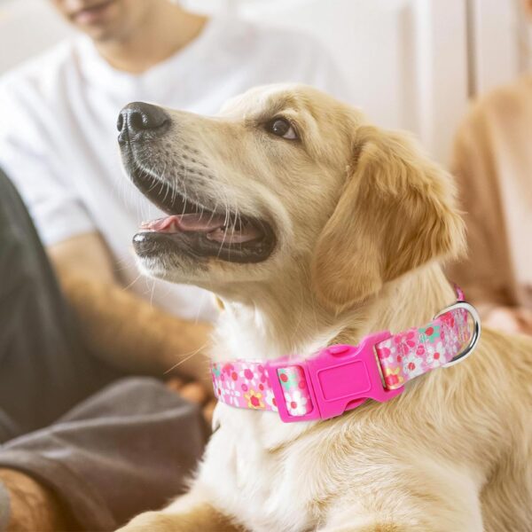 Pink Dog Collar for Girl Dogs, Adjustable Cute Flower Dog Collars, Soft Nylon Collar for Small Medium Large XL Dogs (Floral L) - Image 2