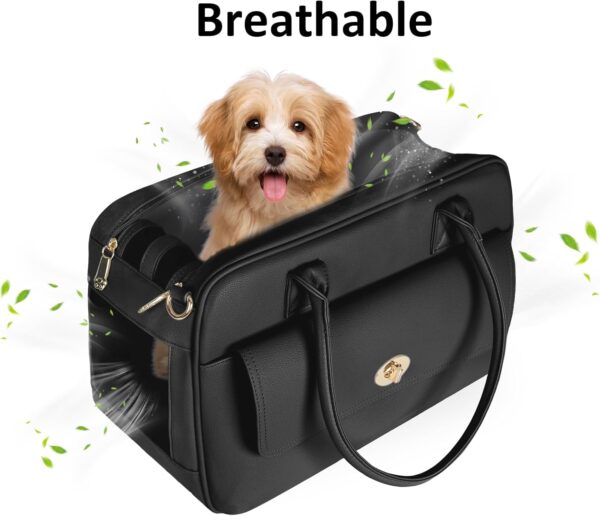 Fashion Pet Carrier Dog Purse Carrier Cat Soft-Sided Carriers for Puppy Kitten, Stylish Leather Handbag Tote Travel Pet Bag for Small Dogs Cats, TSA Airline Approved (Black) - Image 5