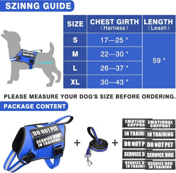 Service Dog Vest Harness and Leash Set+10 Patches,No Pull&Easy Walk Reflective Dog Harness with Soft Padded Handle for Training/Everyday,Fit Small/Medium/Large/Extra-Large Dogs (Blue M) - Image 6