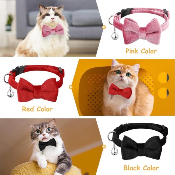 Cat Collar Breakaway with Bells - 3 Pack Breakaway Cat Collars Quick Release Safe Buckle Adjustable Kitten Collar for Girl Boy Cats Pets Supplies,Stuff,Accessories (Bow tie) - Image 6