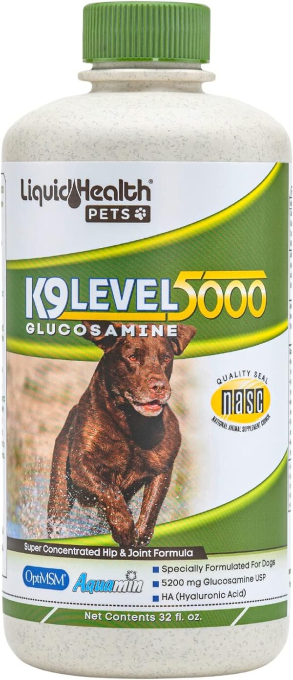 LIQUIDHEALTH 32 Oz K9 Liquid Glucosamine for Dogs Level 5000 with Glucosamine Chondroitin, Dogs MSM, Boswellia Serrata – Dog Hip and Joint Health, Dog Vitamins for Dog Joint Pain, Dog Joint Oil