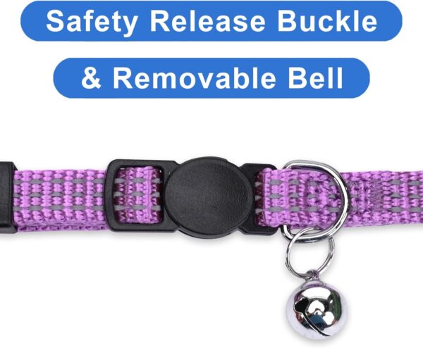 Pawtitas Reflective Cat Collar with Safety Buckle and Removable Bell Cat Collar Kitten Collar Purple Orchid Cat Collar - Image 3