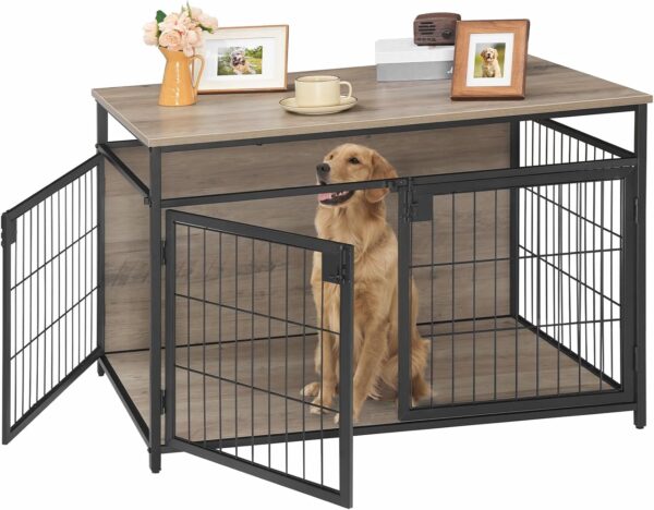 HOOBRO Dog Crate Furniture, 3 Doors Wooden Dog Crate Table, Indoor Dog Kennel Furniture for Medium/Large Dog, Side End Table, Chew-Resistant Dog House, Rustic Brown and Black BG93GW03 - Image 8