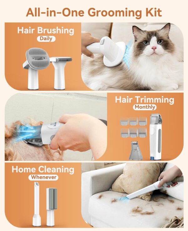 oneisall Cat Grooming Vacuum, Low-noise Pet Vacuum Grooming Kit with Brush & Clippers for Hair Shedding Trimming Grooming, 6 in 1 Cat Vacuum Groomer for Pet Hair Grooming - Image 4