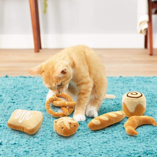 Bread Catnip Toys Cat Toys for Indoor Cats Interactive Toys for Cat Lover Gifts Kitten Chew Bite Kick Toys Baguette Croissant Pretzel Toast Bun Cinnamon Roll Plush Catmint Pet Birthday Presents - Image 6