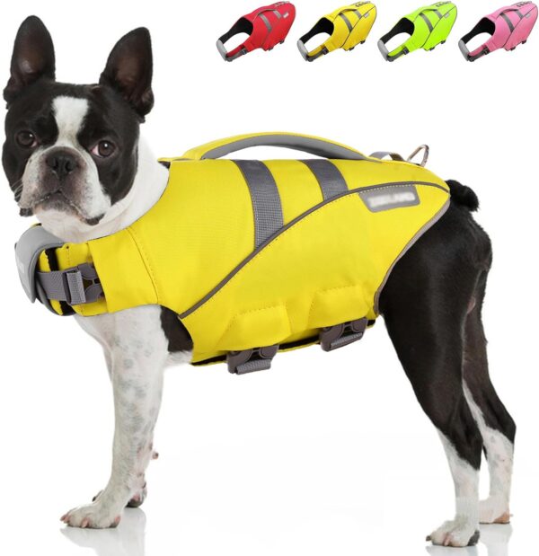 MIGOHI Dog Life Jacket, Reflective Dog Swimming Vest with High Flotation and Rescue Handle, Ripstop Dog Lifesaver for Small Medium Large Dogs, Pet Safety Water Vest for Swimming Boating Surfing