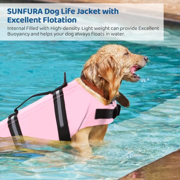 SUNFURA Ripstop Dog Life Jacket, Dog Flotation Life Vests for Swimming, Beach Boating Dog Life Preserver with High Buoyancy and Rescue Handle for Small Medium Large Dogs (Light Pink, XS) - Image 2