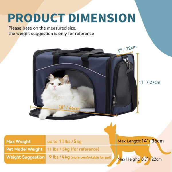 Petsfit 18 x 9 x 11 Pet Carrier Airline Approved, Soft-Sided Dog Carrier Cat Carrier, Lightweight and Collapsible, Escape Proof, with Adjustable Shoulder Strap, Soft Cushion - Image 2