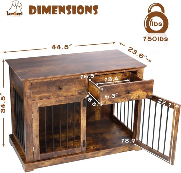 LEMBERI 44 Inch Large Dog Crate Furniture, Wooden Dog Kennel End Table with Storage Drawers, Decorative Pet Crates Dog House Indoor for Dogs - Image 7